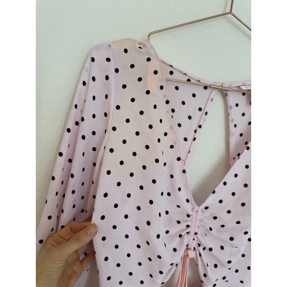 Victoria's Secret Romper Womens XS Pink Playsuit Polka Dot Long Sleeve Cutout - Picture 11 of 11
